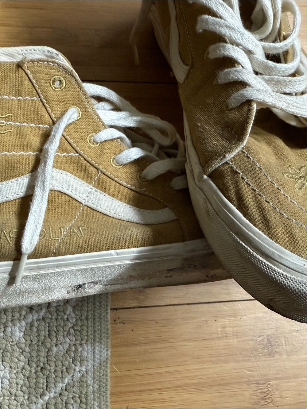 Vans Men’s PeaceLeaf Suede Canvas High-Top Sneakers in Mustard